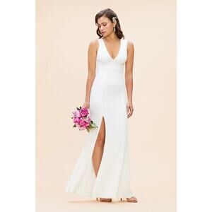 Dress the Population Sandra Gown Large White Plunge V-Neck Mermaid Dress NWOT